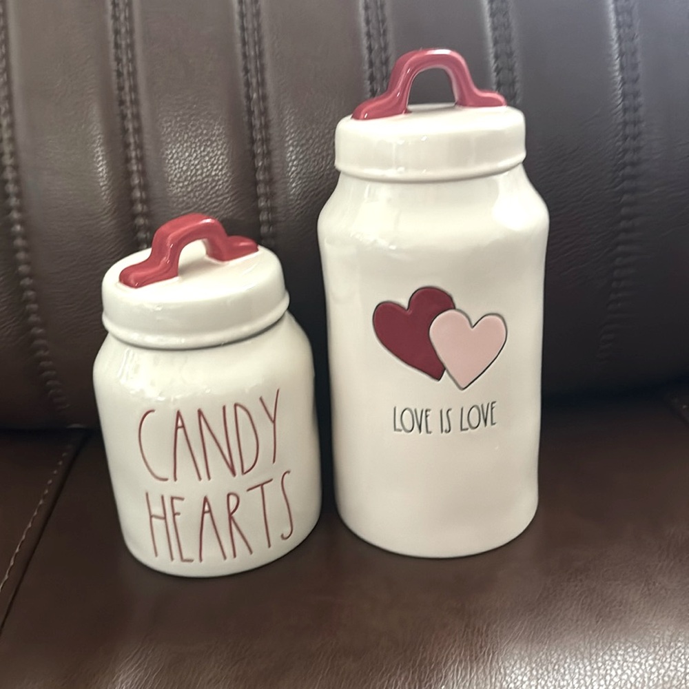 Rae Dunn Valentines Day Canisters “LOVE IS LOVE” & “candy hearts” ❤️